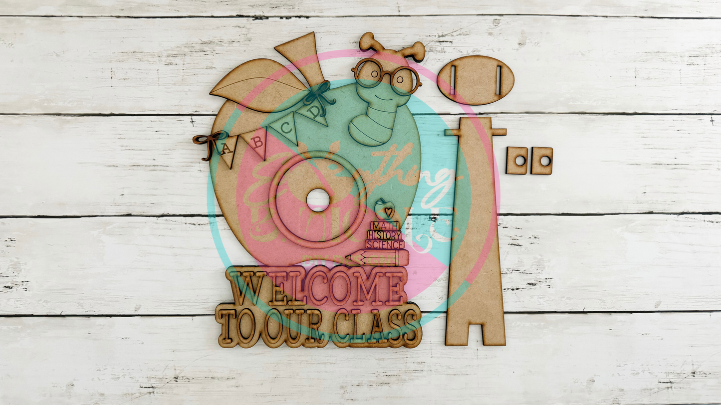 Interchangeable “Welcome to Our Classroom” Apple Sign Frame – Holds 3" Round Inserts | Freestanding with Easel Back