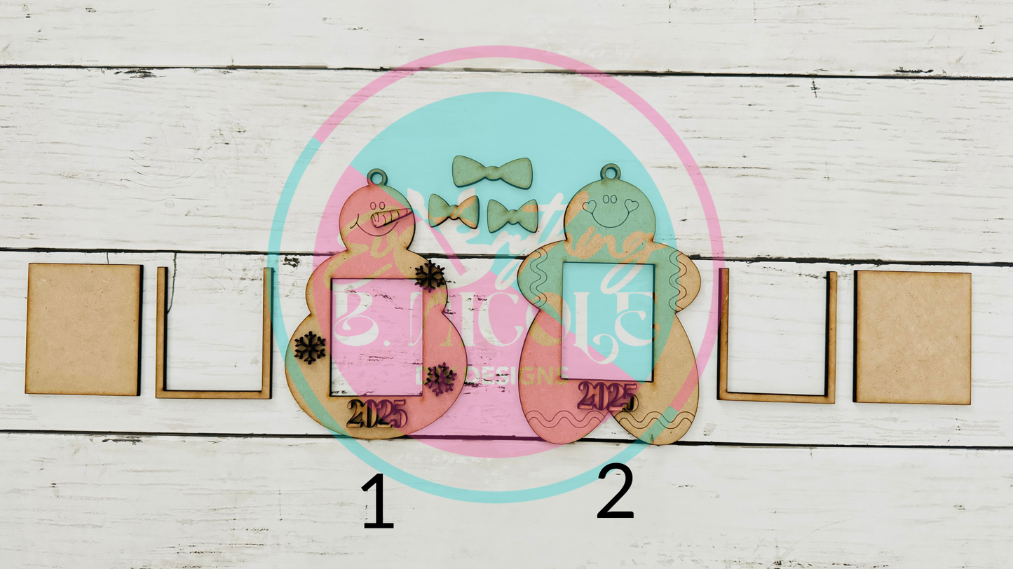 DIY Christmas Holiday Photo Frame Ornaments | Snowman | Gingerbread