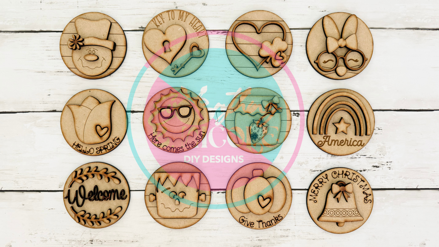 DIY Interchangeable 3 inch Seasonal Round Inserts | 12 Month Set | Holiday Décor Craft Kit